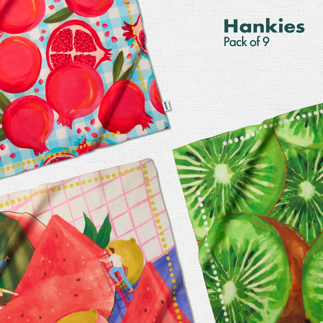 Summer Slay! Unisex Hankies, 100% Organic Cotton, Pack of 9