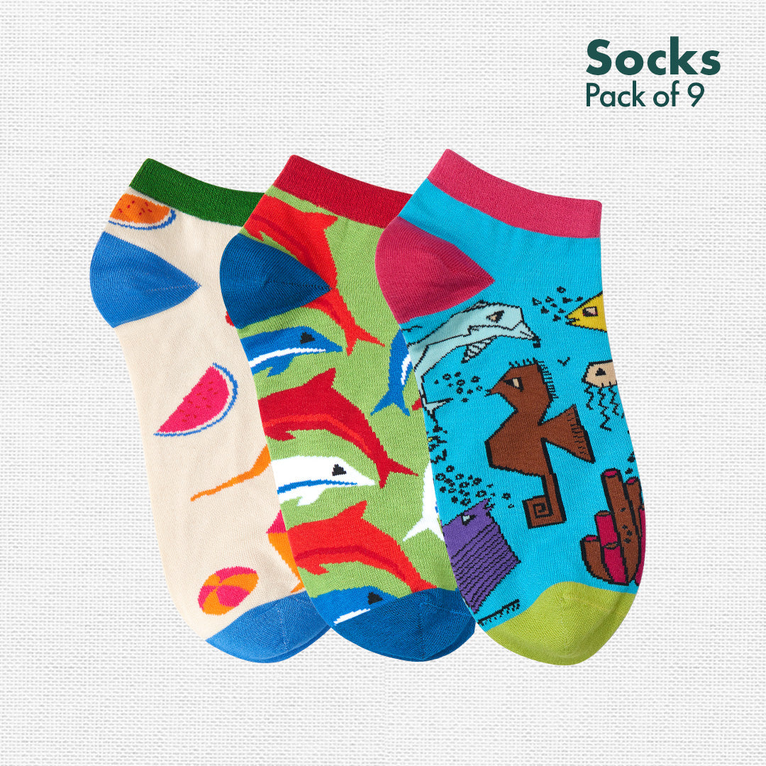 Color Me Cray! Unisex Socks, 100% Bamboo, Ankle Length, Pack of 9