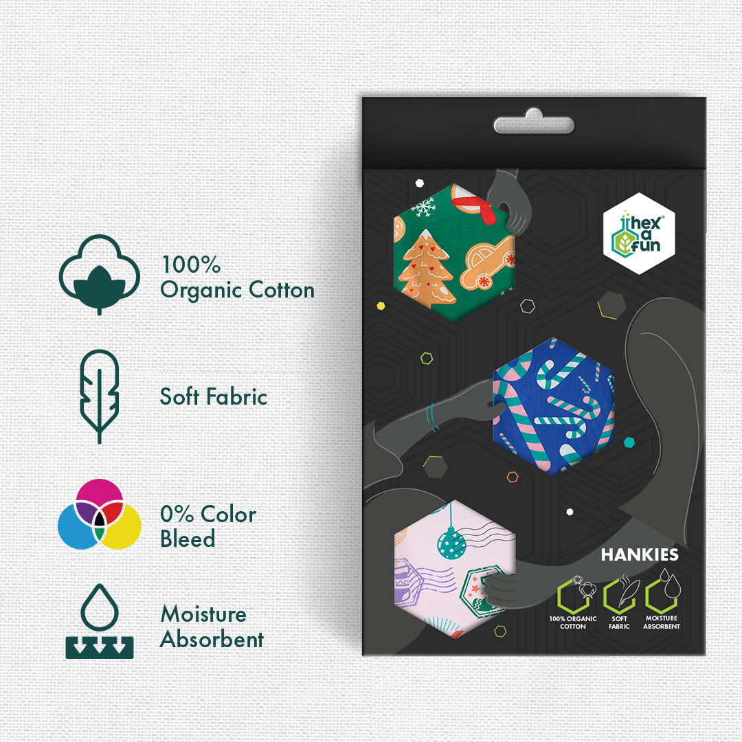 Xmas Groove! Unisex Hankies, 100% Organic Cotton, Pack of 6