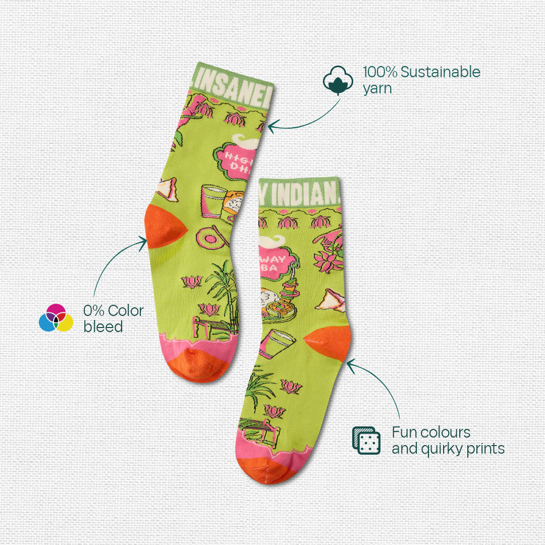 Insanely Punjab Feets! Unisex Socks, 100% Organic Cotton, Crew Length, Pack of 3