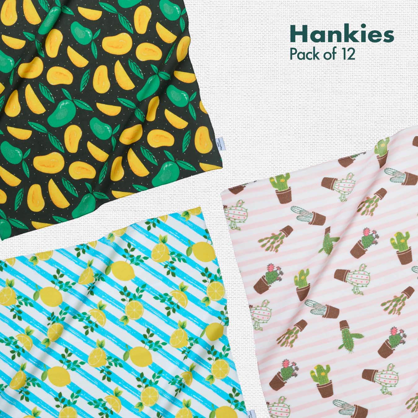 Citrusy Hues! Unisex Hankies, 100% Organic Cotton, Pack of 12