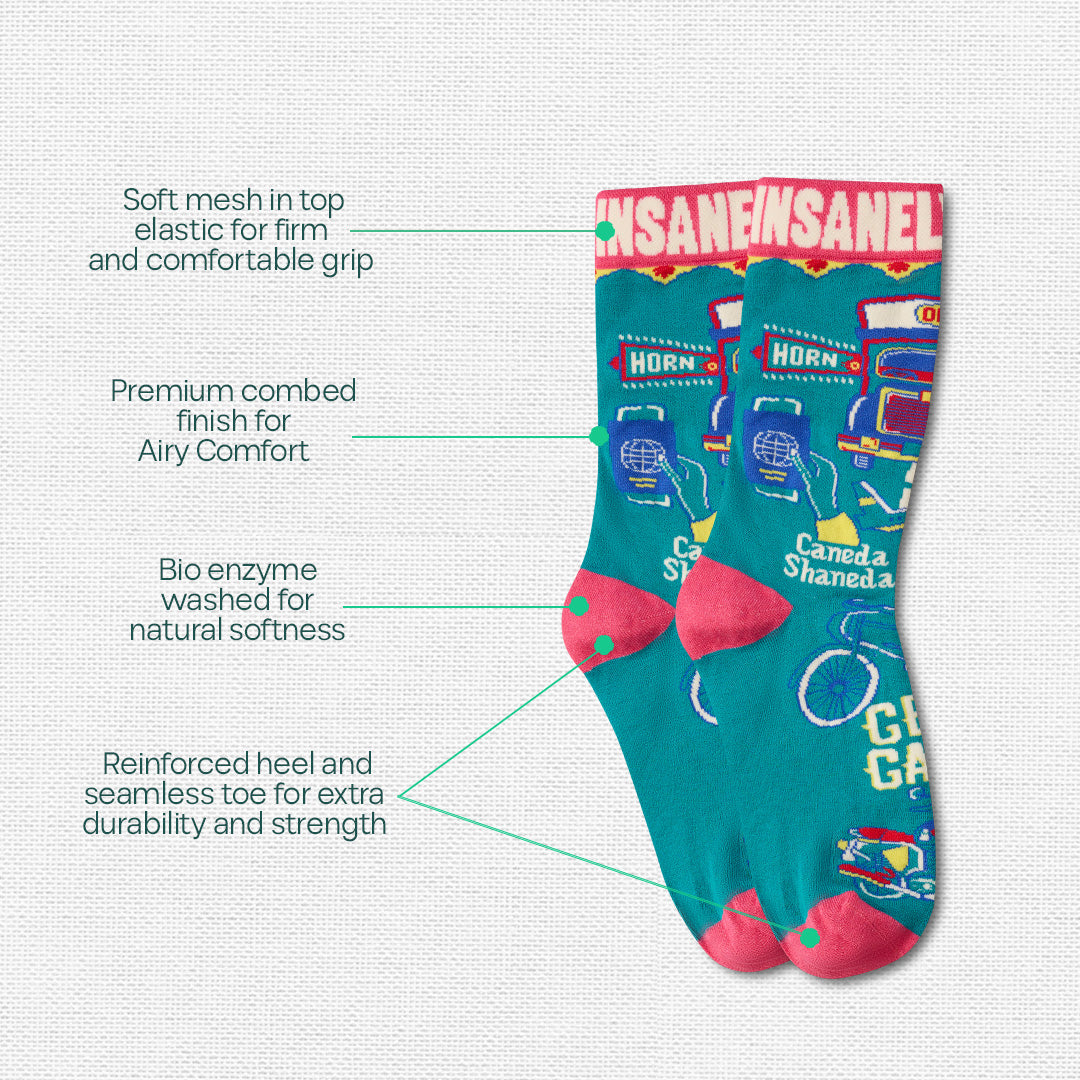Insanely Punjab Feets! Unisex Socks, 100% Organic Cotton, Crew Length, Pack of 3