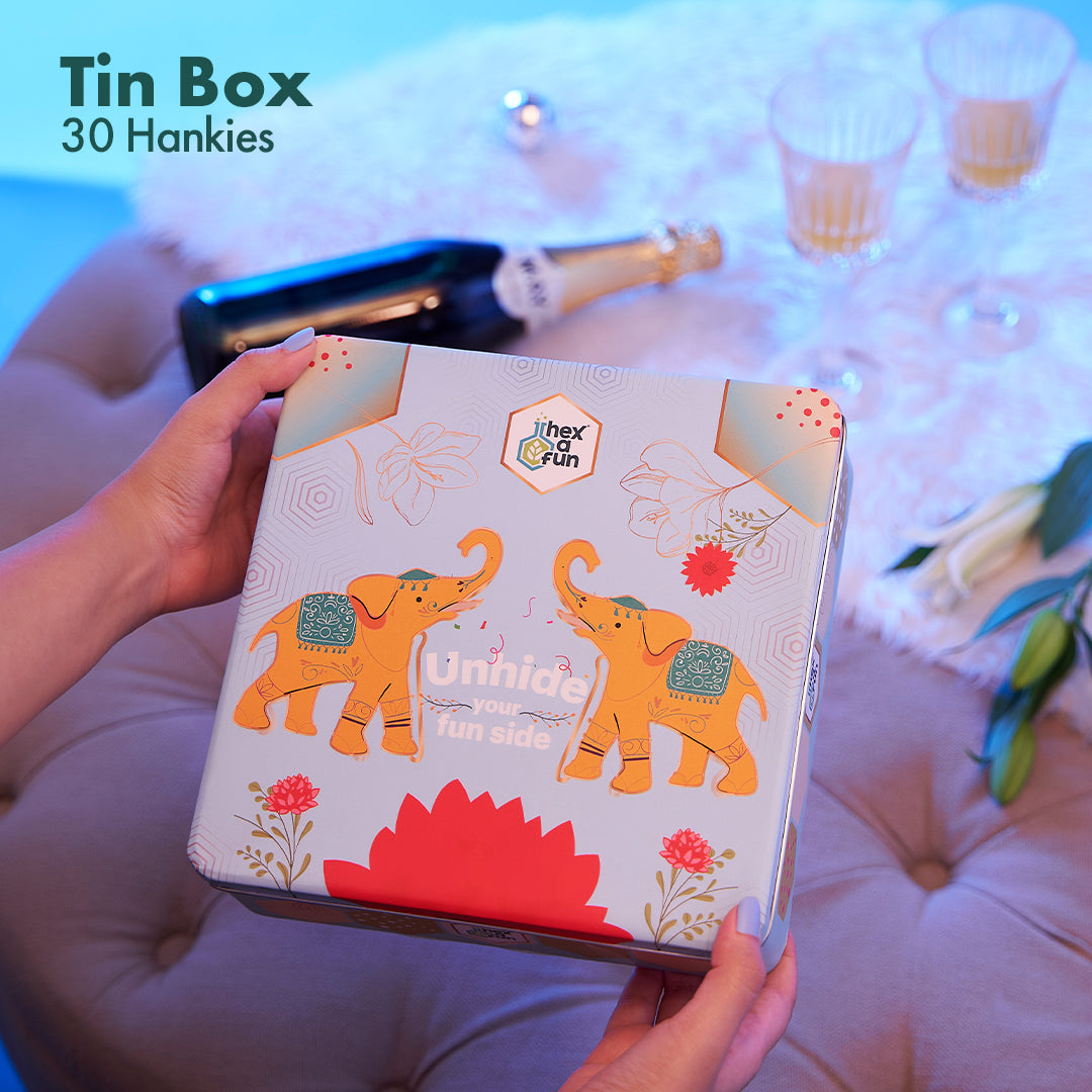 EOD! Elephant Of The Day! Tin Gift Box, Unisex Hankies, 100% Organic Cotton, Box Of 30
