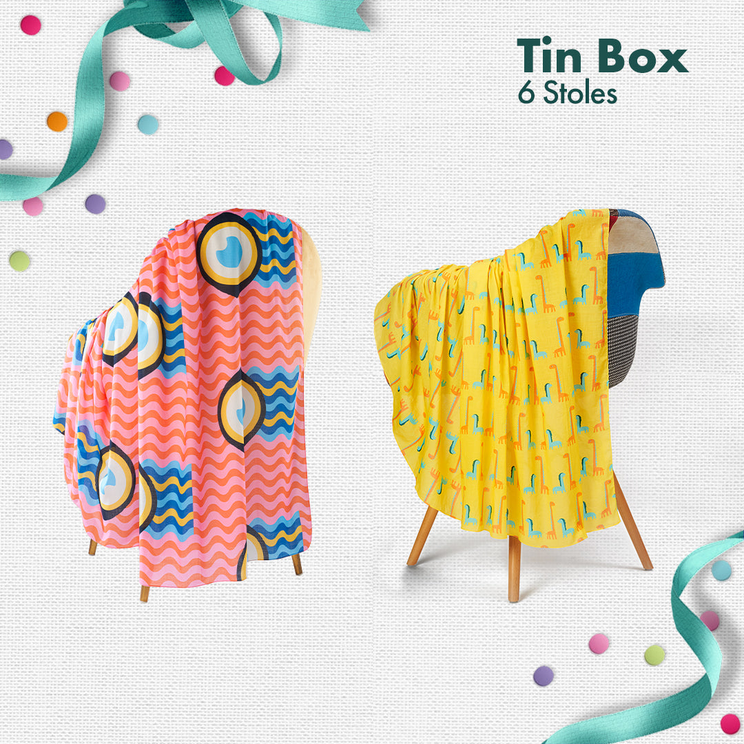 Peacock A BOO! Tin Gift Box, Women's Stole, 100% Organic Cotton, Box of 6