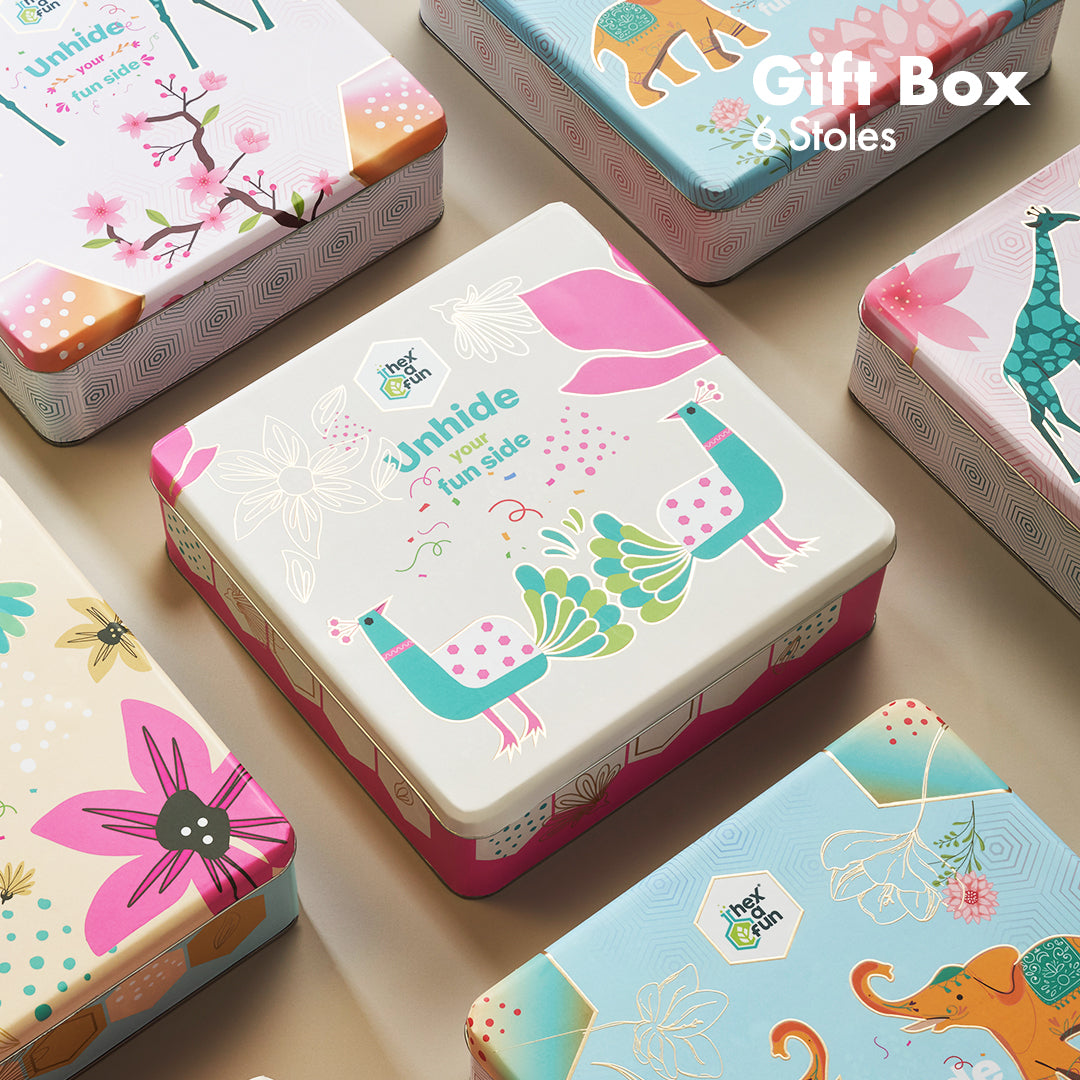 EOD! Elephant Of The Day! Tin Gift Box, Women's Stole, 100% Organic Cotton, Box of 6