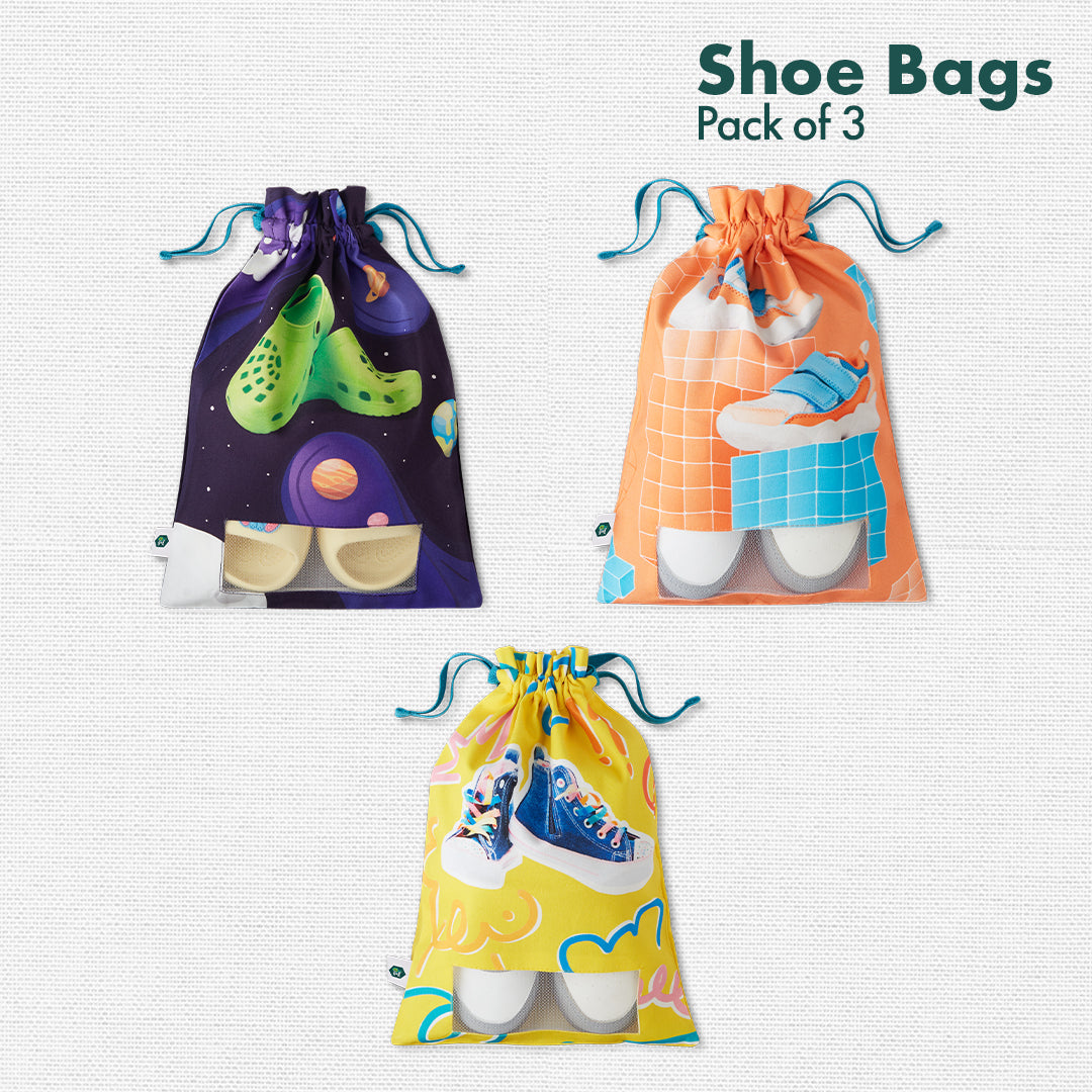 Mini Trekkers! Unisex Kid's Shoe Bags, 100% Organic Cotton, Pack of 3