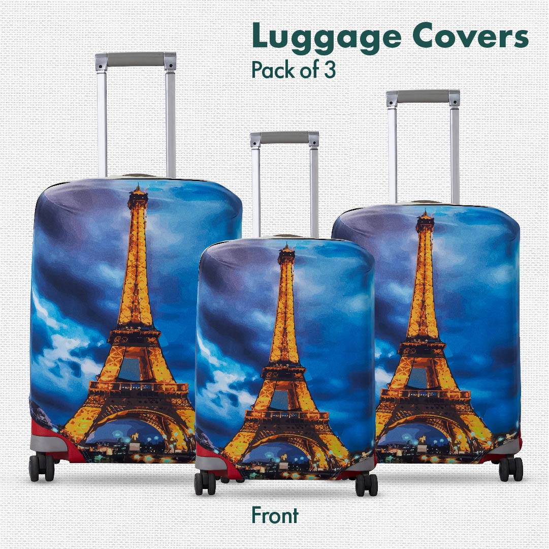An Evening In Paris! Luggage Covers, 100% Organic Cotton Lycra, Small+Medium+Large Sizes, Pack of 3