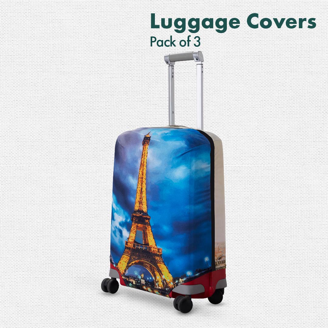 An Evening In Paris! Luggage Covers, 100% Organic Cotton Lycra, Small+Medium+Large Sizes, Pack of 3