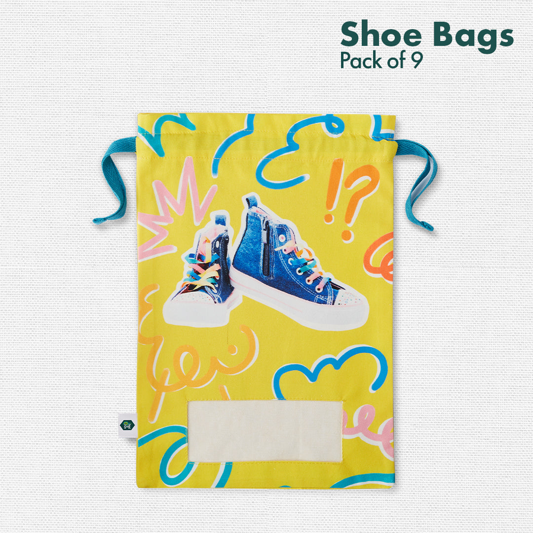 Modern Family! Family Shoe Bags, 100% Organic Cotton, Pack of 9