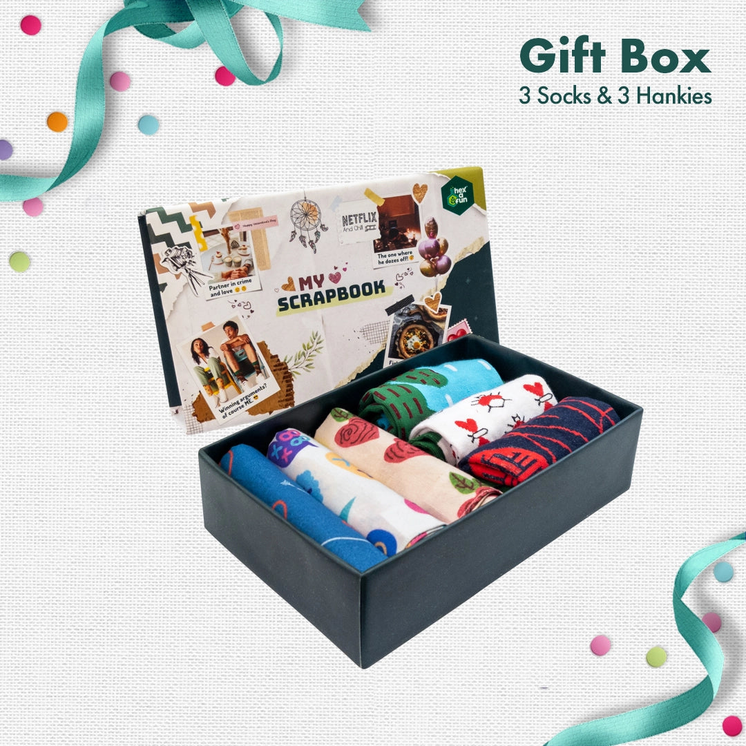 LOML! Love Of My Life! 3 Unisex Ankle Length Socks + 3 Unisex Hankies, 100% Organic Cotton, Gift Box of 6