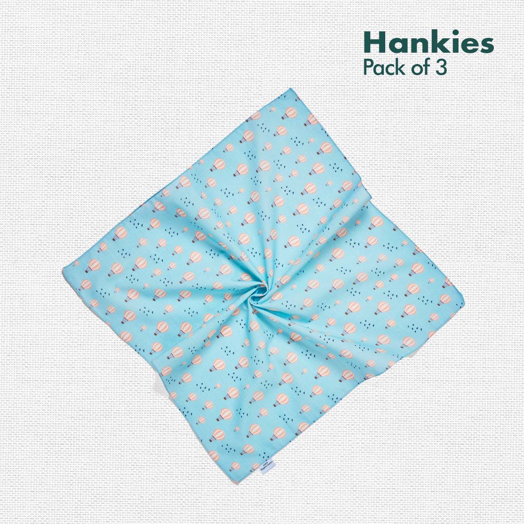 Travelicious! Unisex Hankies, 100% Organic Cotton, Pack of 3