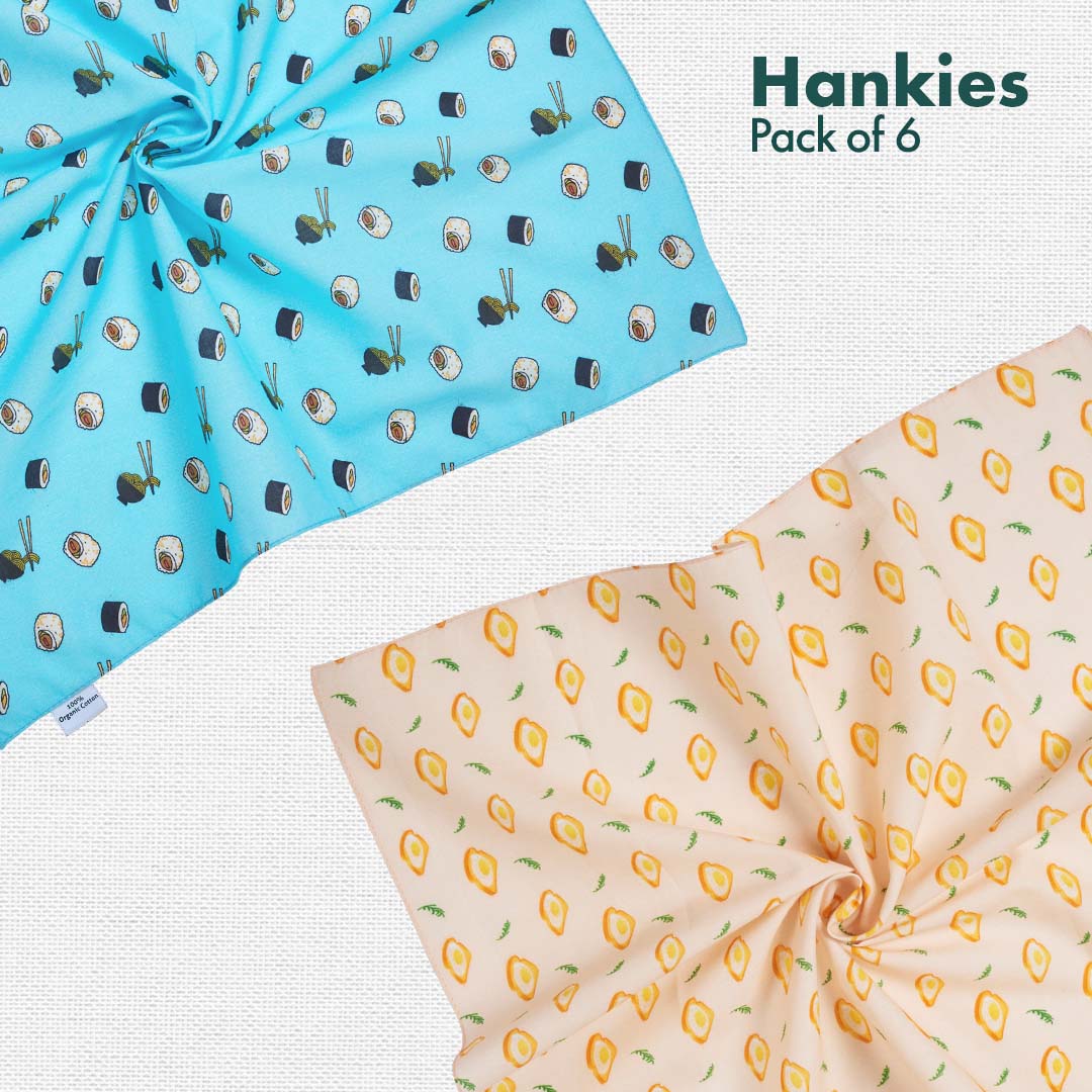 Foodgasm Series 1!+ Series 2! Unisex Hankies, 100% Organic Cotton, Pack of 6