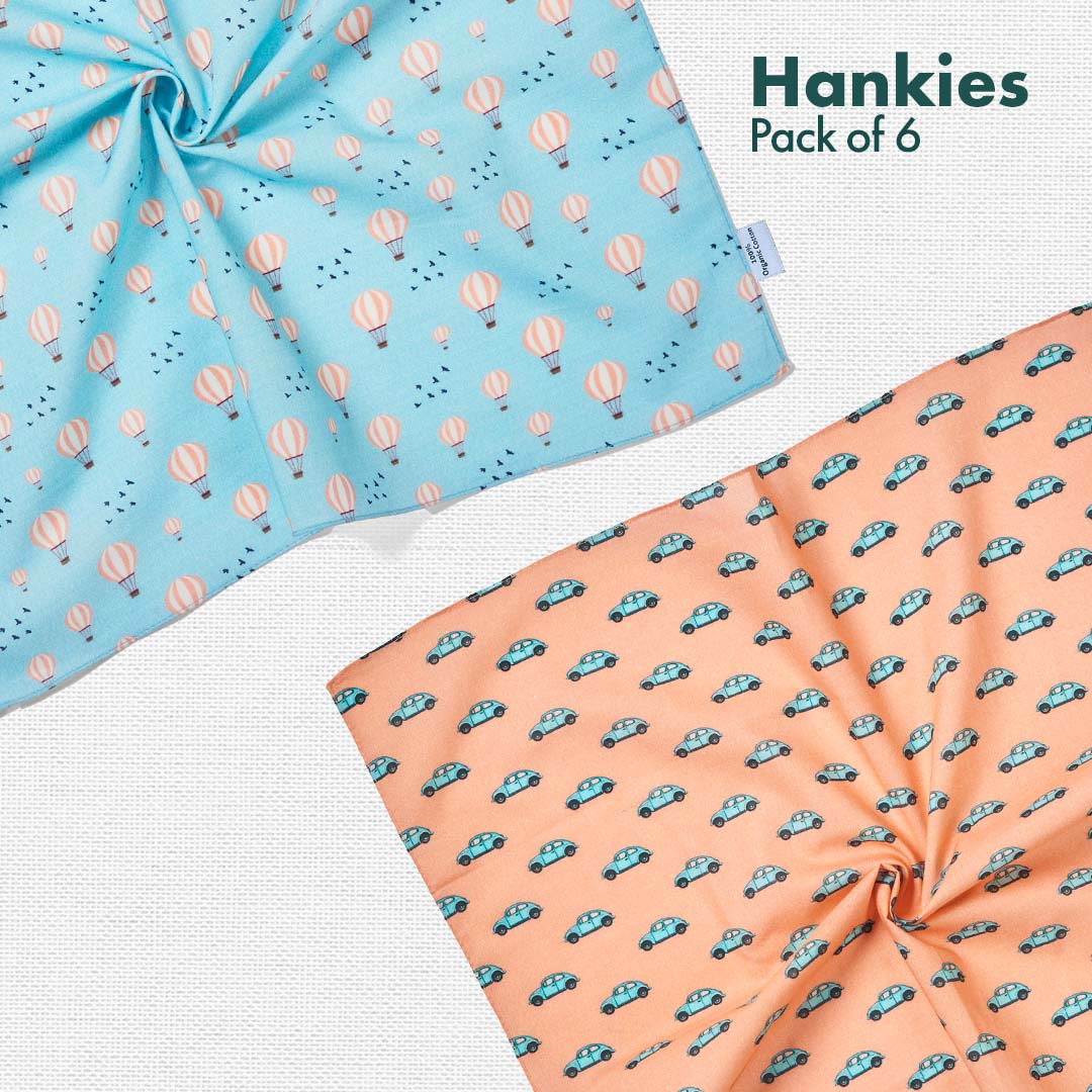 Travelicious! + Now You Sea Me! Unisex Hankies, 100% Organic Cotton, Pack of 6
