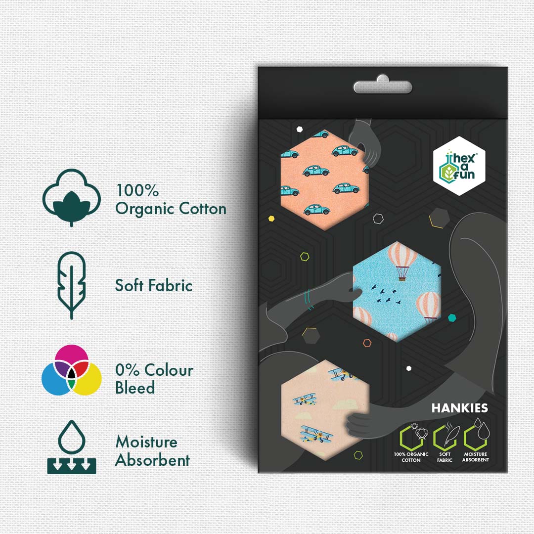 Travelicious! + Happy High! Unisex Hankies, 100% Organic Cotton, Pack of 6