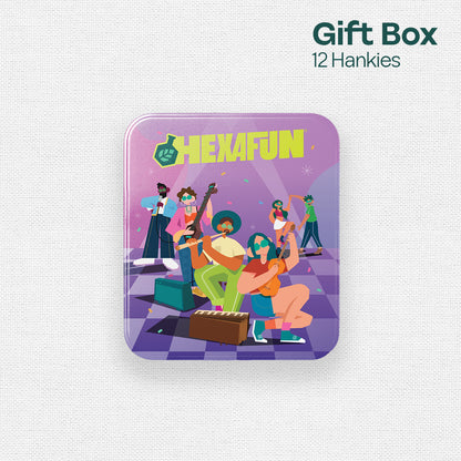 Jammin’! Tin Gift Box, Unisex Hankies, 100% Organic Cotton, Box Of 12