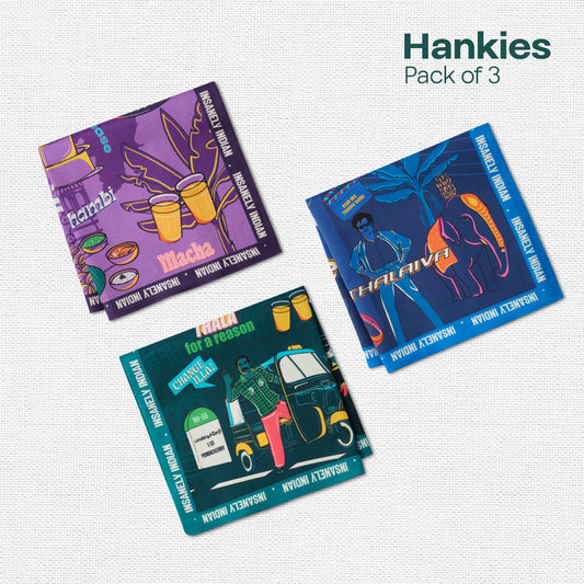 Insanely Tamil Swag! Unisex Hankies, 100% Organic Cotton, Pack of 3