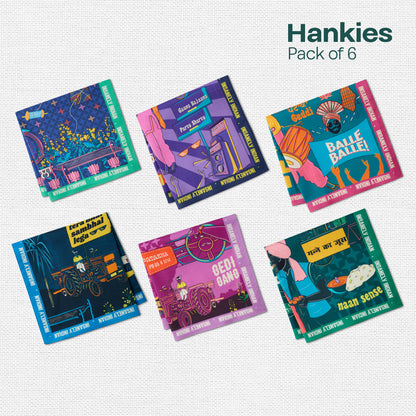 Insanely Punjab Swag! Unisex Hankies, 100% Organic Cotton, Pack of 6