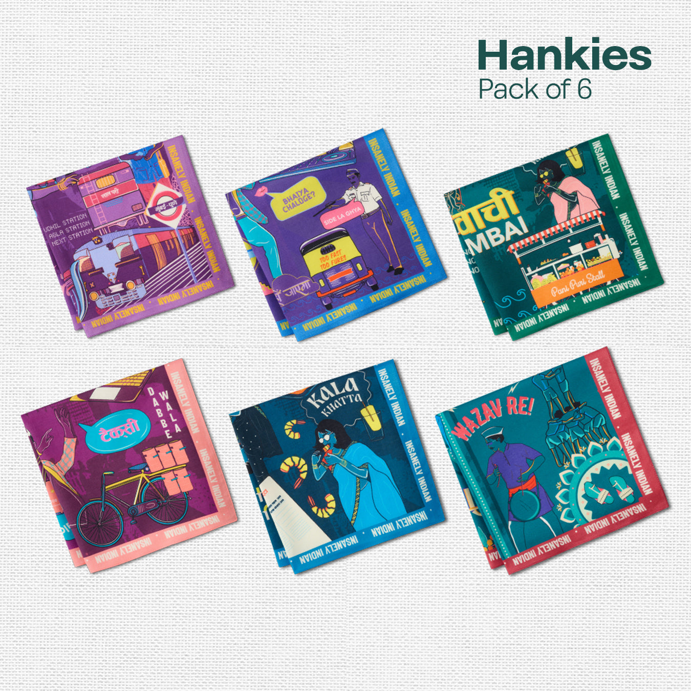 Insanely Maharashtra Swag! Unisex Hankies, 100% Organic Cotton, Pack of 6