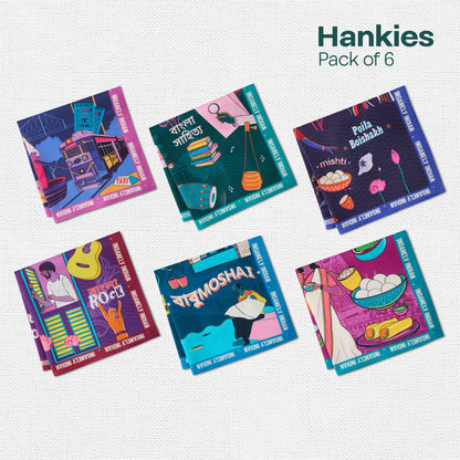 Insanely Bengal Swag! Unisex Hankies, 100% Organic Cotton, Pack of 6