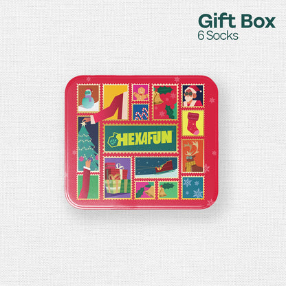 Season Splash! Tin Gift Box, Unisex Crew Length Socks, 100% Organic Cotton, Box of 6