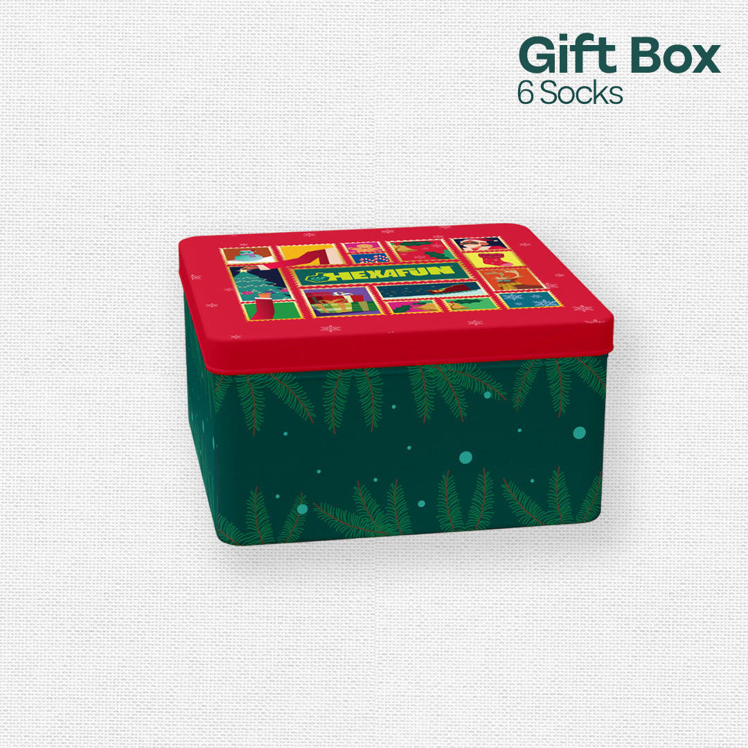 Season Splash! Tin Gift Box, Unisex Ankle Length Socks, 100% Organic Cotton, Box of 6