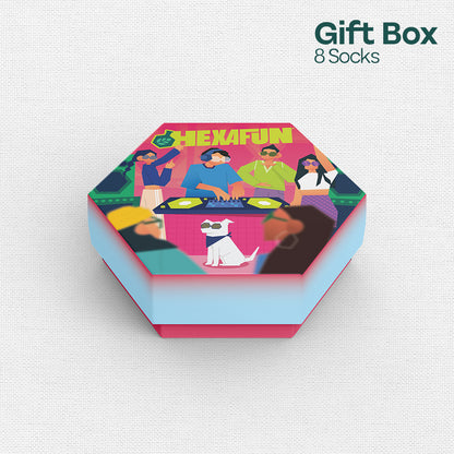 House Party! Unisex Crew Length Socks, 100% Organic Cotton, Gift Box of 8