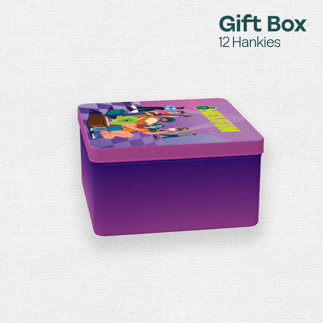 Sound On! Tin Gift Box, Unisex Hankies, 100% Organic Cotton, Box Of 12