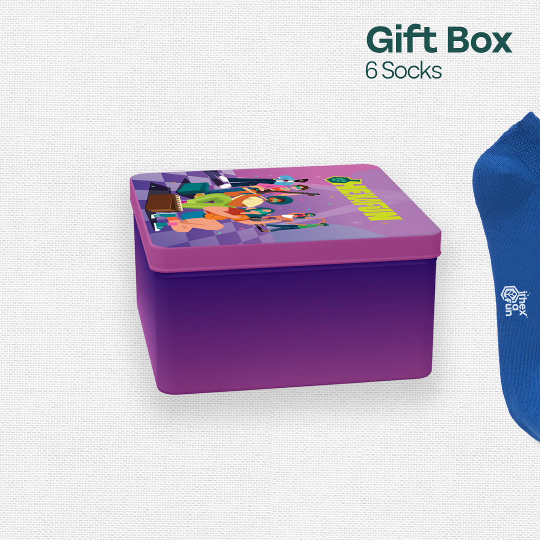 Beat Play! Tin Gift Box, Unisex Ankle Length Socks, 100% Organic Cotton, Gift Box of 6
