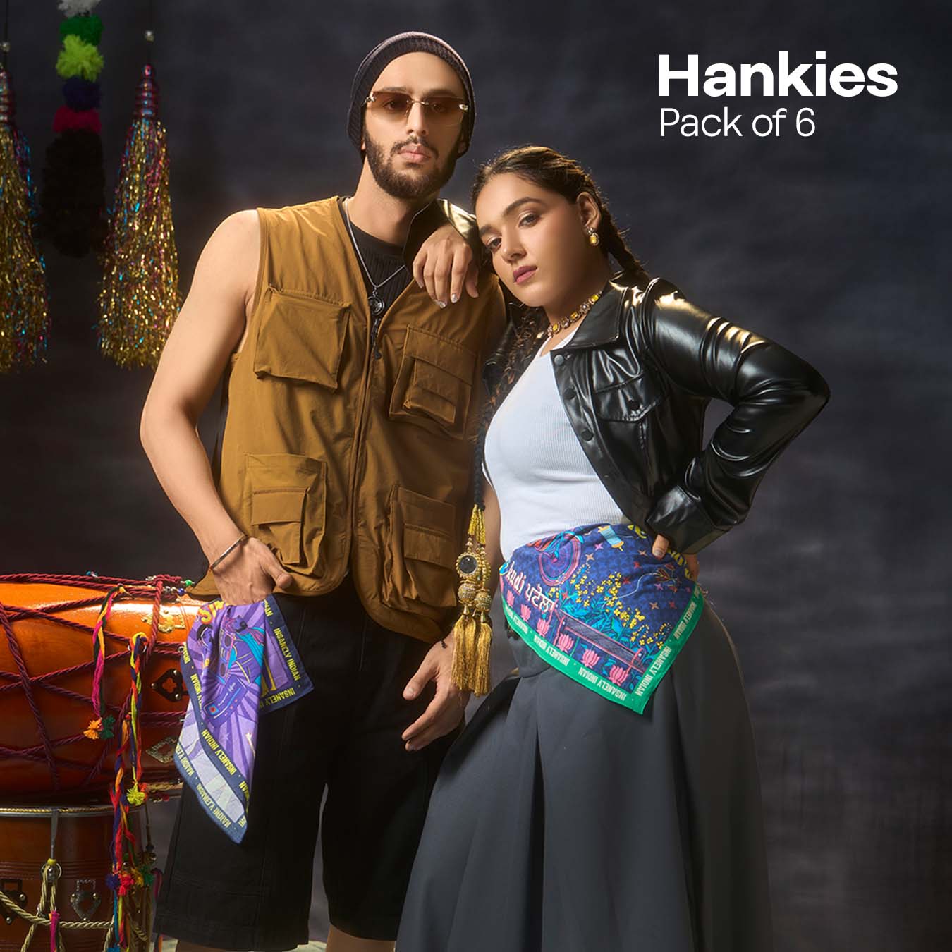 Insanely Punjab Swag! Unisex Hankies, 100% Organic Cotton, Pack of 6