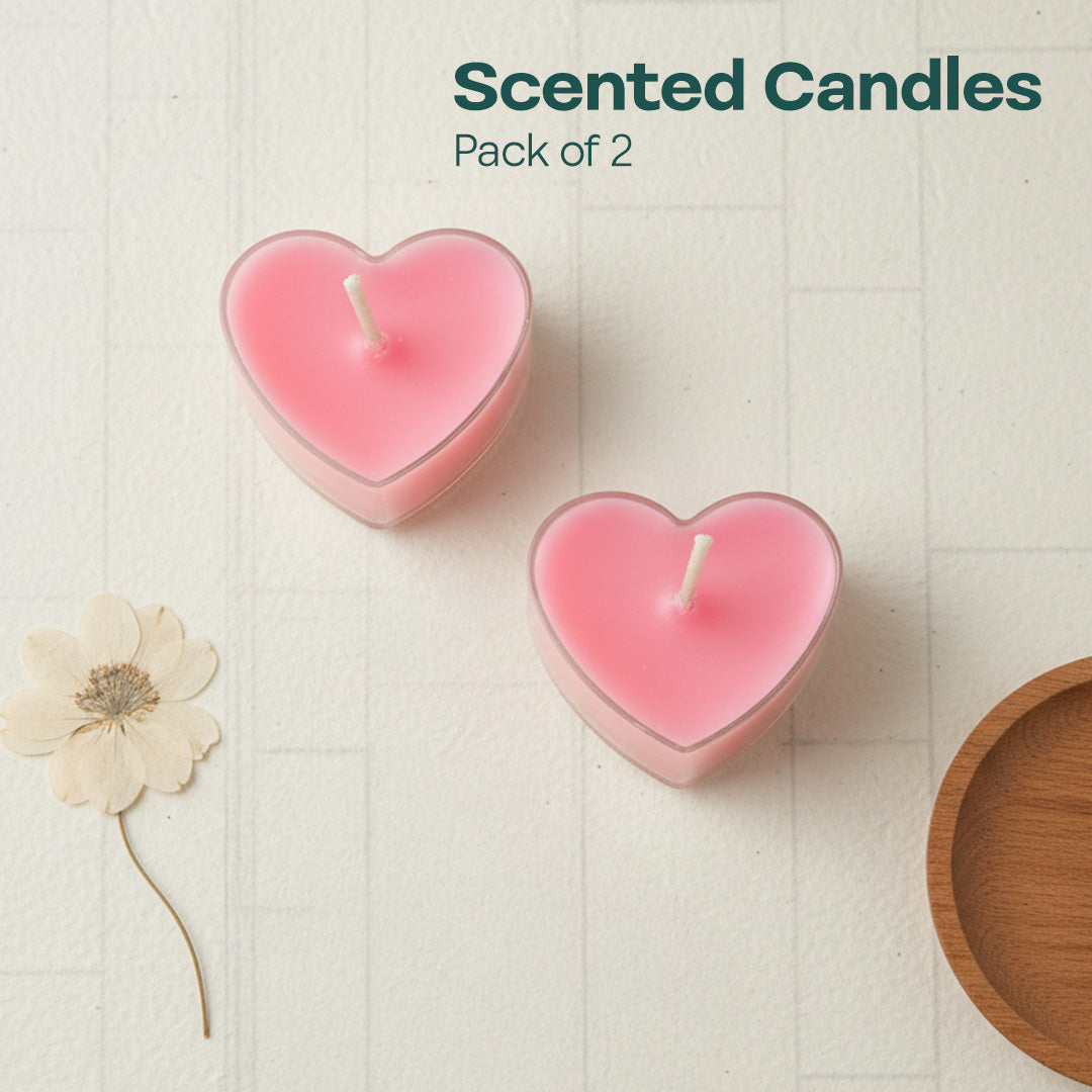 Pink Heart Shaped Scented Mini Candles, Pack of 2