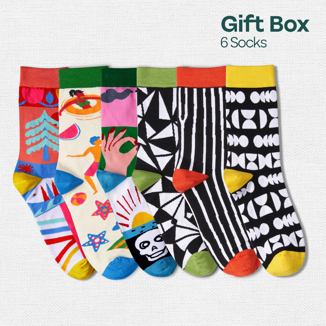 Hype Mix! Tin Gift Box, Unisex Crew Length Socks, 100% Bamboo, Gift Box of 6