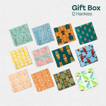 Glam Sham! Tin Gift Box, Unisex Hankies, 100% Organic Cotton, Box Of 12