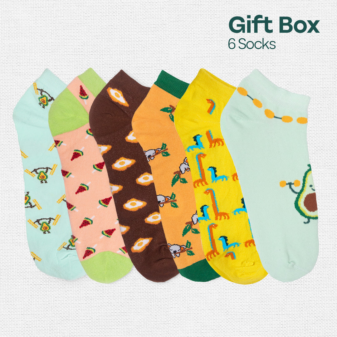 Beat Play! Tin Gift Box, Unisex Ankle Length Socks, 100% Organic Cotton, Gift Box of 6