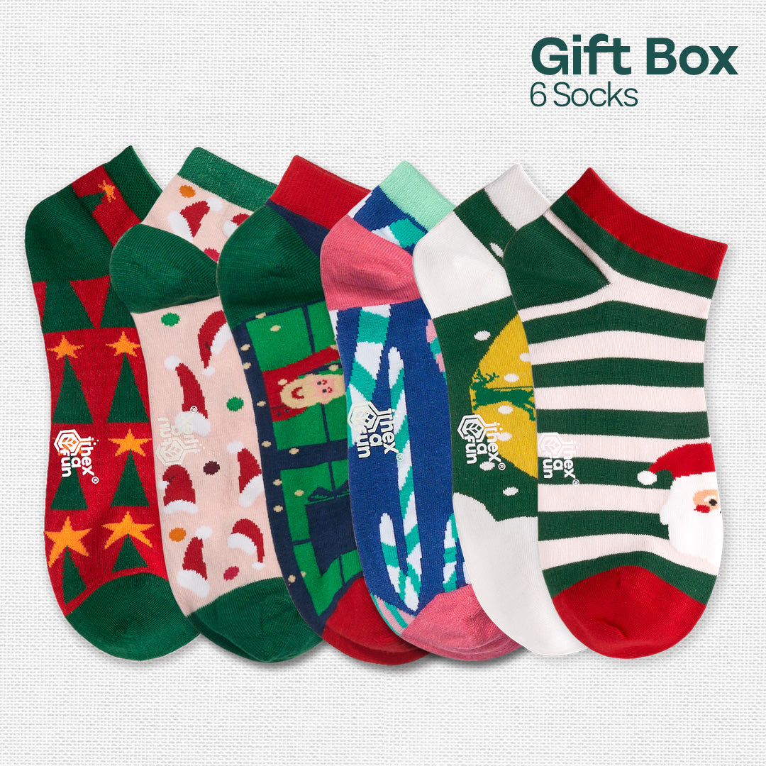 Season Splash! Tin Gift Box, Unisex Ankle Length Socks, 100% Organic Cotton, Box of 6