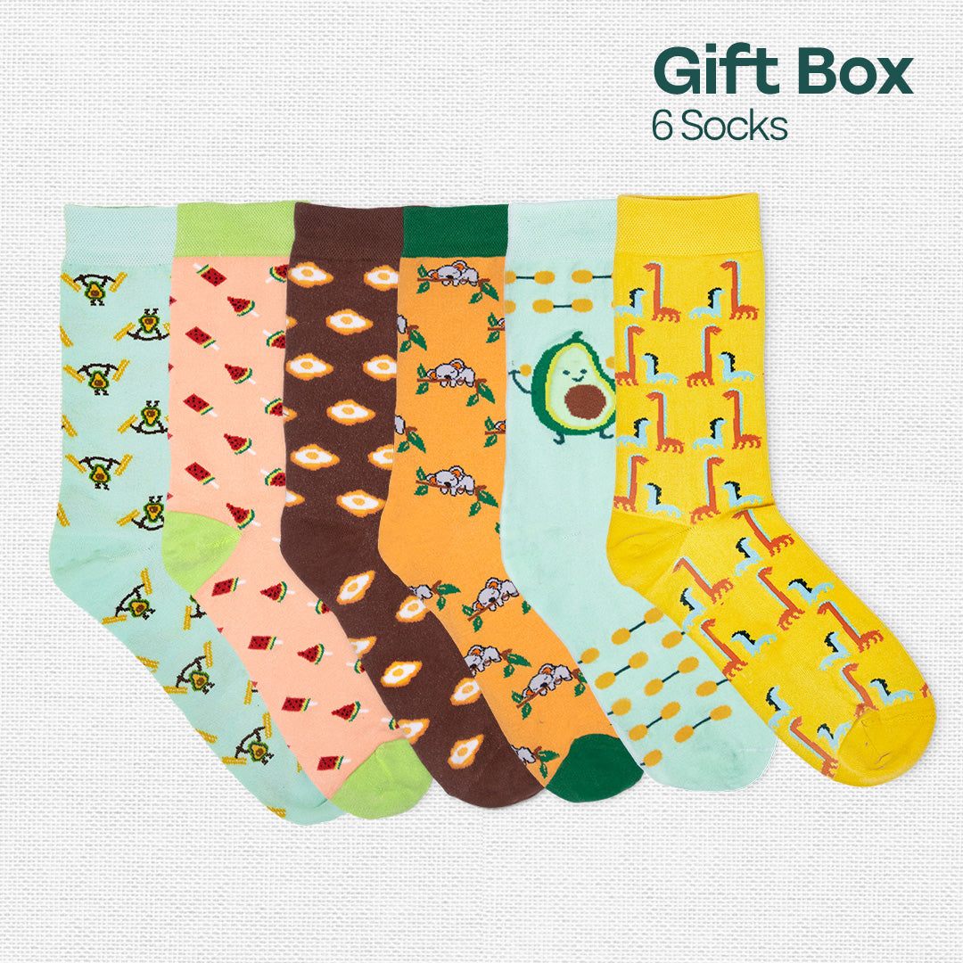 Beat Play! Tin Gift Box, Unisex Crew Length Socks, 100% Organic Cotton, Gift Box of 6