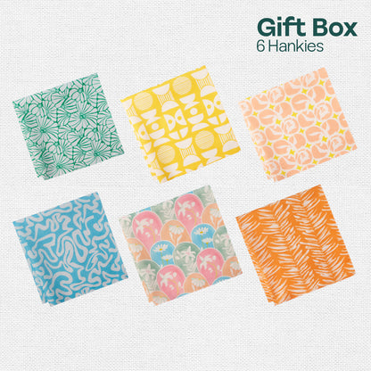 Bloomrang! Unisex Hankies, 100% Organic Cotton, Gift Box of 6
