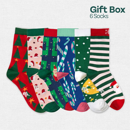 Season Splash! Tin Gift Box, Unisex Crew Length Socks, 100% Organic Cotton, Box of 6