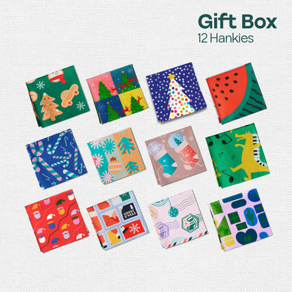 Jingle Mingle! Tin Gift Box, Unisex Kid's Hankies, 100% Organic Cotton, Box of 12