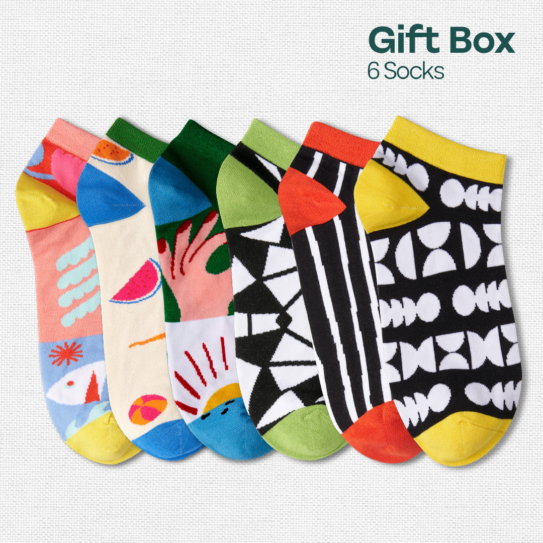 Hype Mix! Tin Gift Box, Unisex Ankle Length Socks, 100% Bamboo, Gift Box of 6