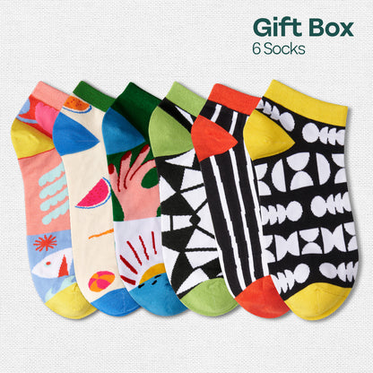 Hype Mix! Tin Gift Box, Unisex Ankle Length Socks, 100% Bamboo, Gift Box of 6