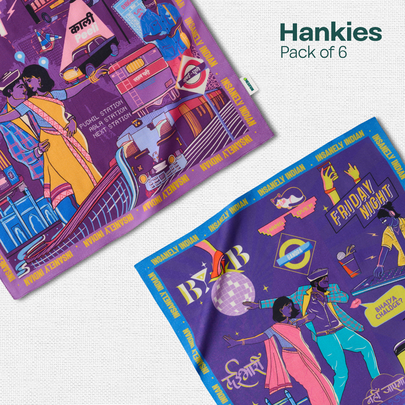 Insanely Maharashtra Swag! Unisex Hankies, 100% Organic Cotton, Pack of 6