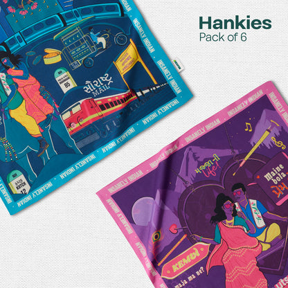 Insanely Gujarat Swag! Unisex Hankies, 100% Organic Cotton, Pack of 6