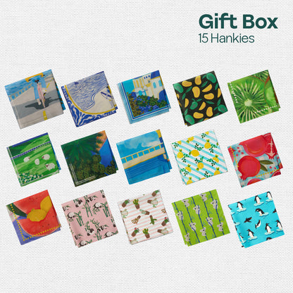 Time Capsule! Unisex Hankies, 100% Organic Cotton, Gift Box of 15