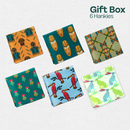 Bloomrang! Unisex Hankies, 100% Organic Cotton, Gift Box of 6