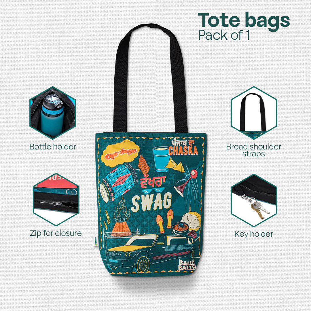 Wakhra Swag! Canvas Tote Bag, 100% Organic Cotton, Pack of 1