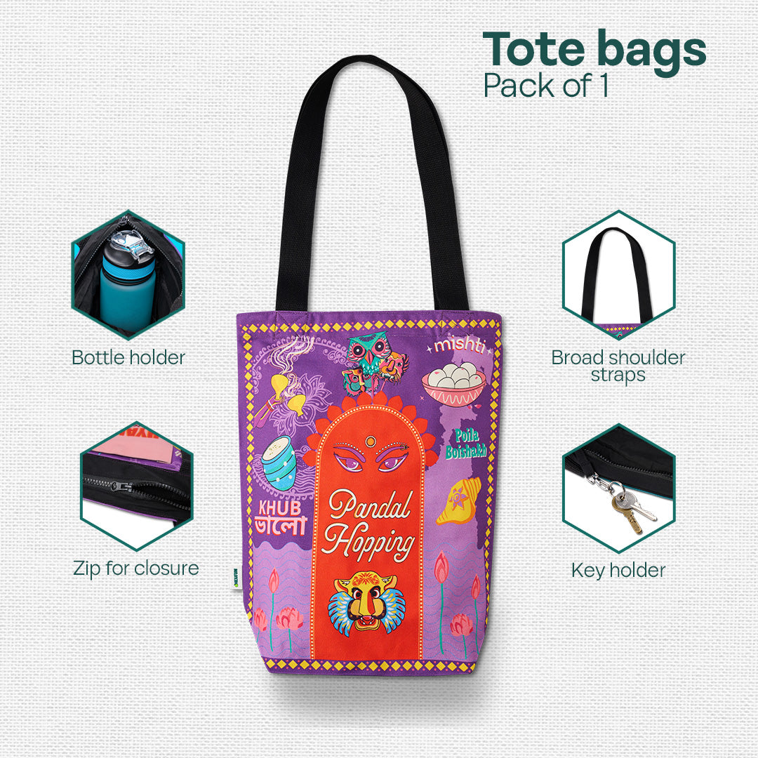 Pujo Mode Always! Canvas Tote Bag, 100% Organic Cotton, Pack of 1