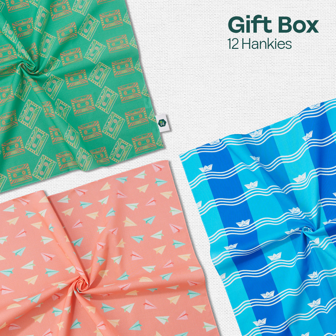 Jammin’! Tin Gift Box, Unisex Hankies, 100% Organic Cotton, Box Of 12