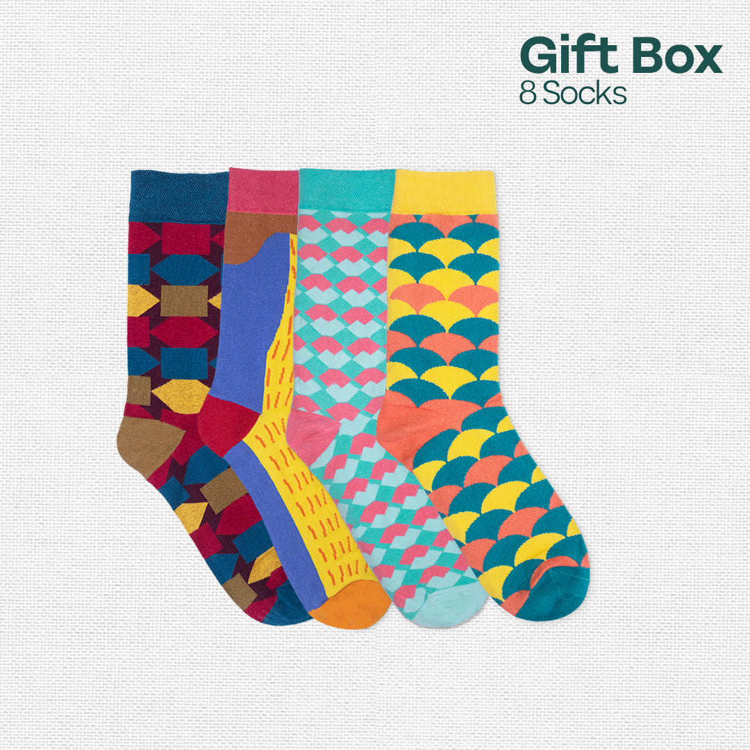 House Party! Unisex Crew Length Socks, 100% Organic Cotton, Gift Box of 8