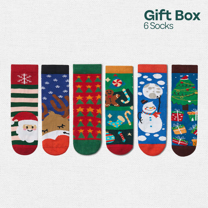 Feelin’ Jolly! Tin Gift Box, Unisex Kid's Socks, 100% Bamboo, Crew Length, Box of 6