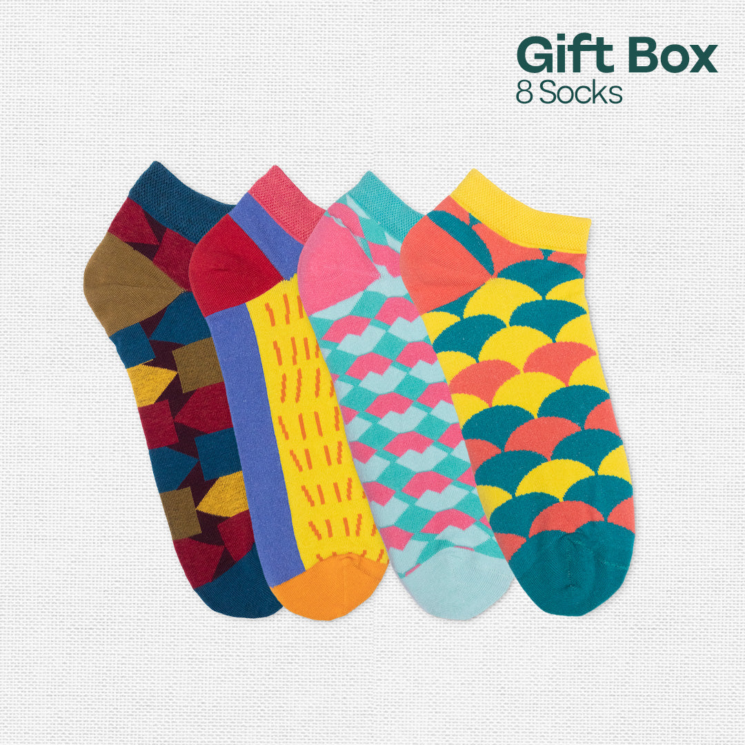 House Party! Unisex Ankle Length Socks, 100% Organic Cotton, Gift Box of 8